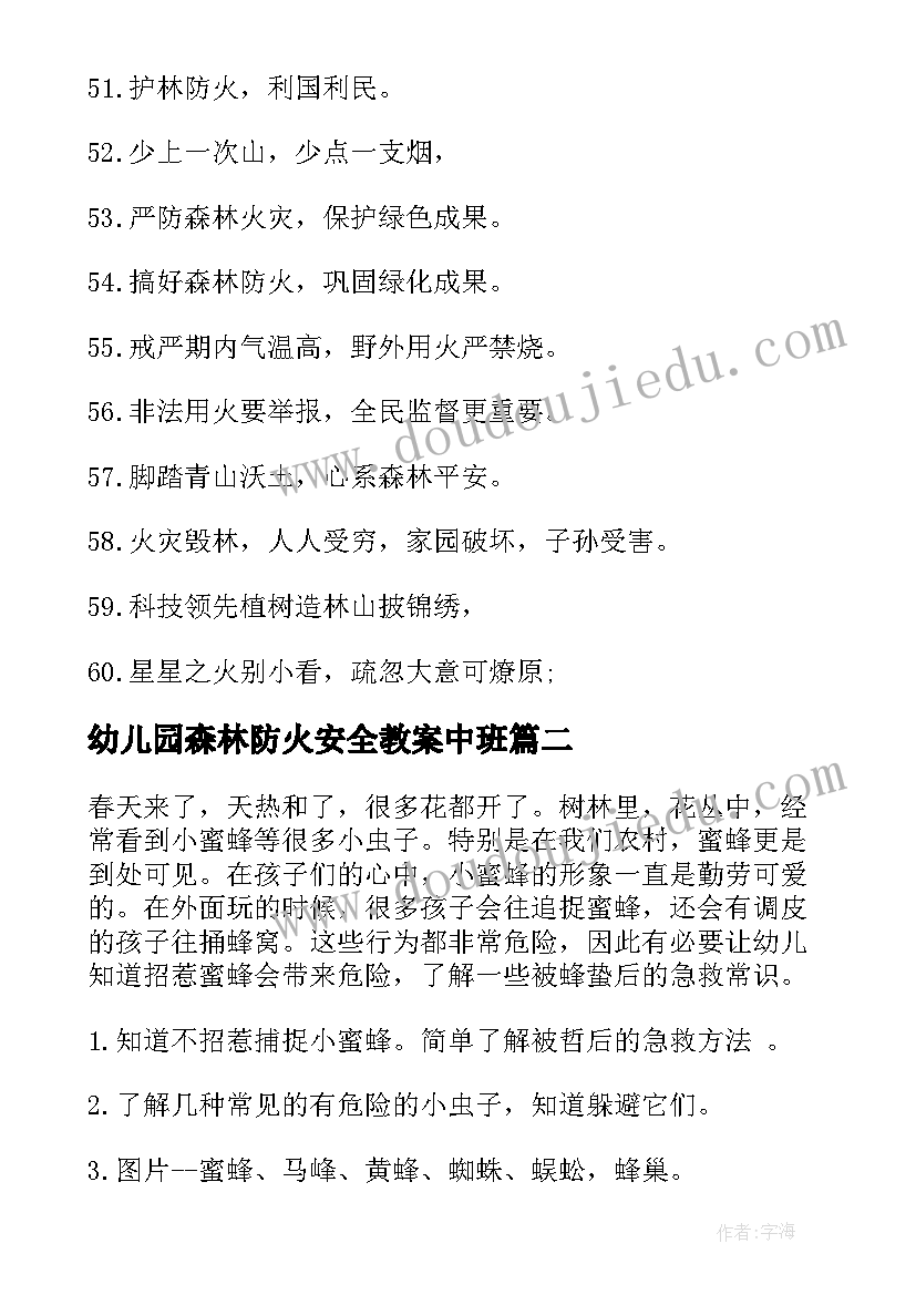 2023年幼儿园森林防火安全教案中班(精选12篇)