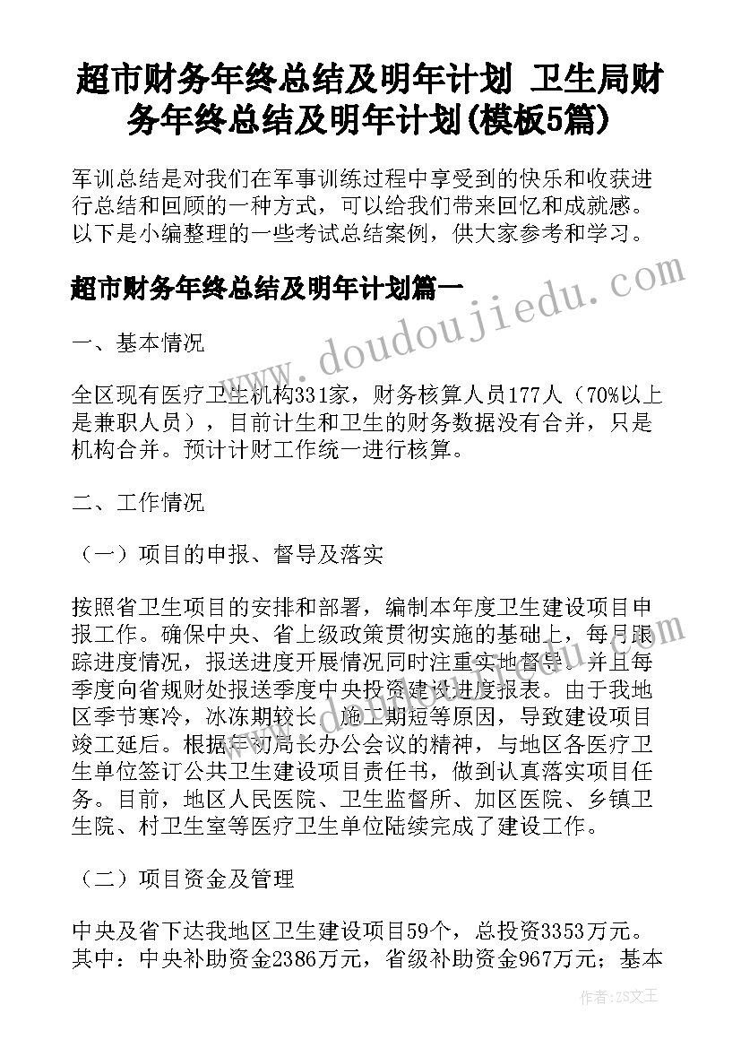 超市财务年终总结及明年计划 卫生局财务年终总结及明年计划(模板5篇)