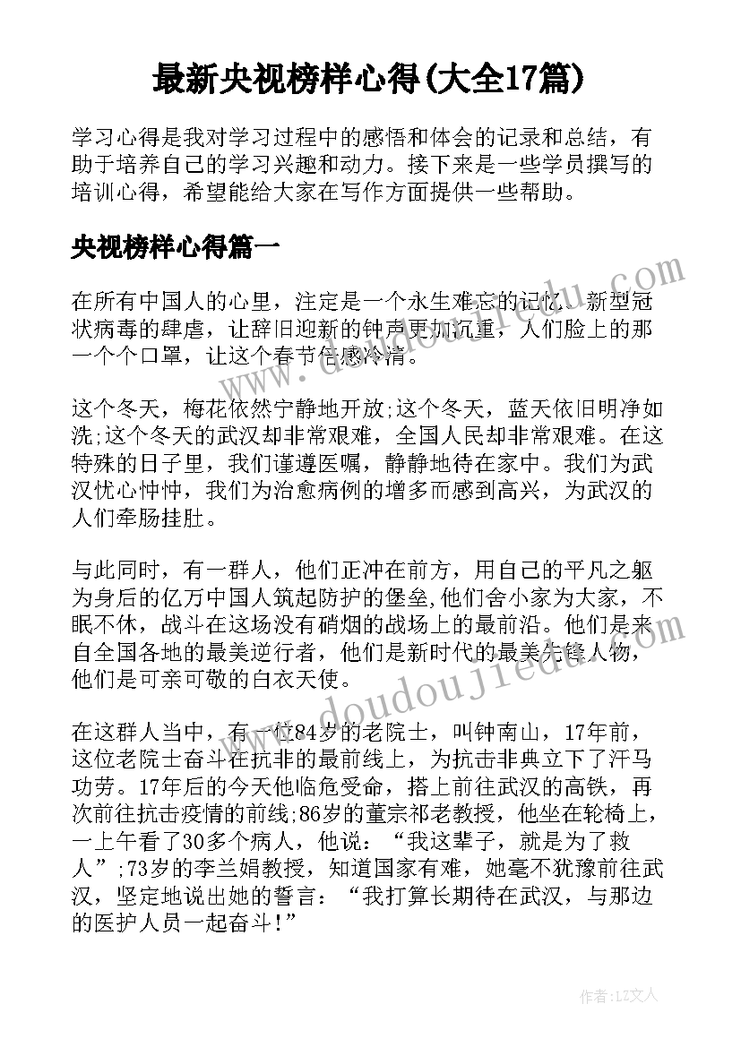 最新央视榜样心得(大全17篇)