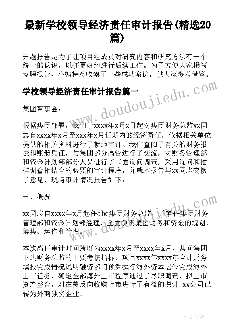 最新学校领导经济责任审计报告(精选20篇)