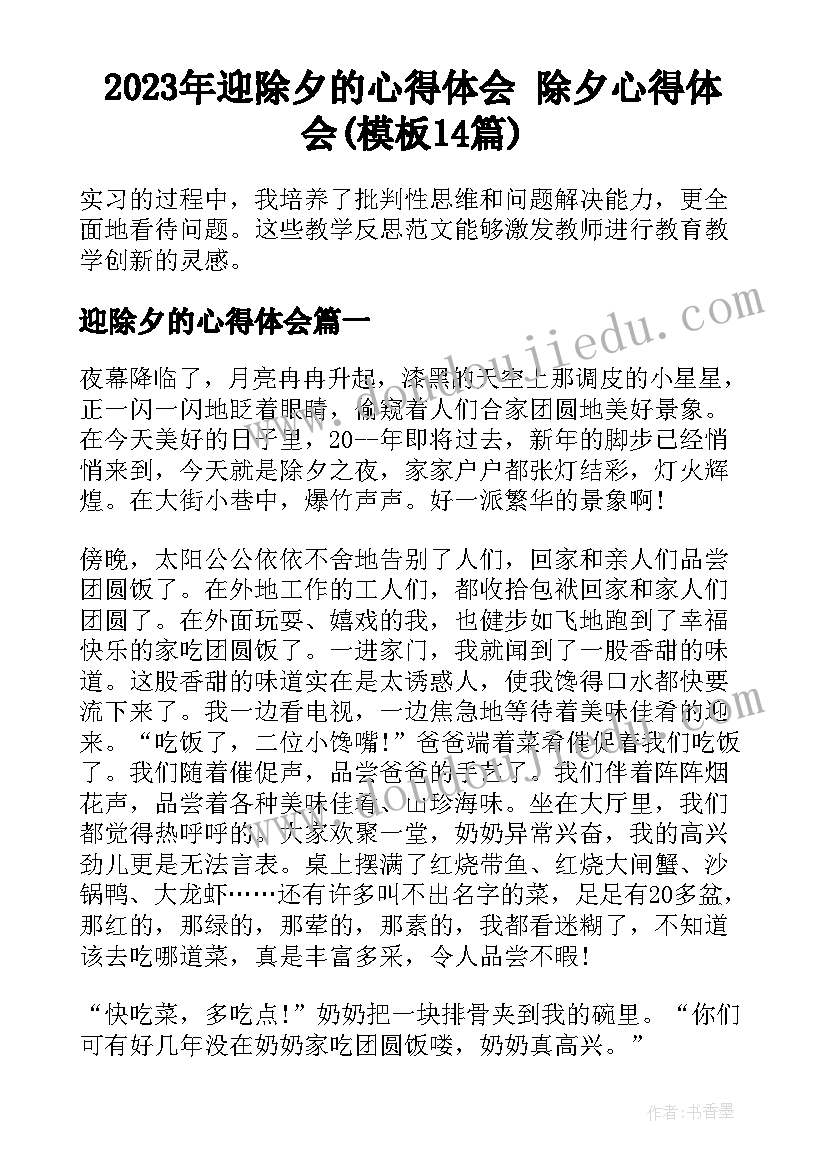 2023年迎除夕的心得体会 除夕心得体会(模板14篇)