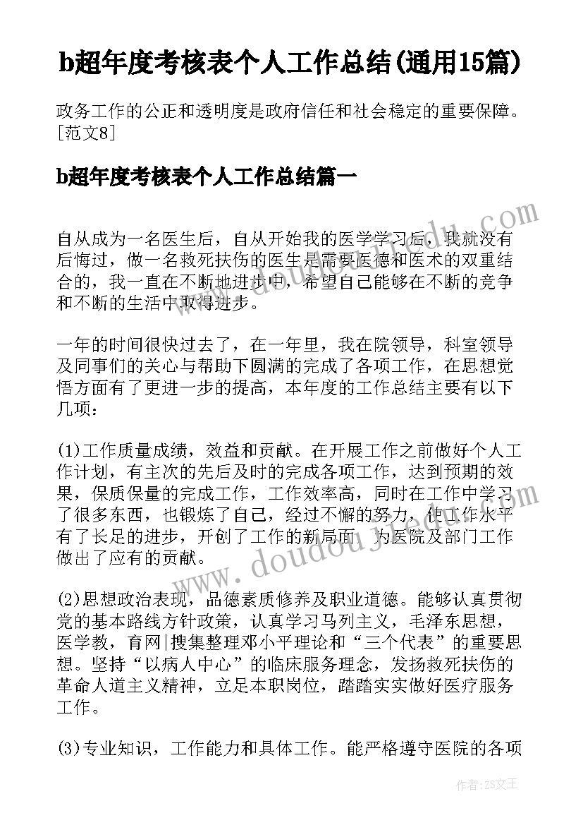 b超年度考核表个人工作总结(通用15篇)