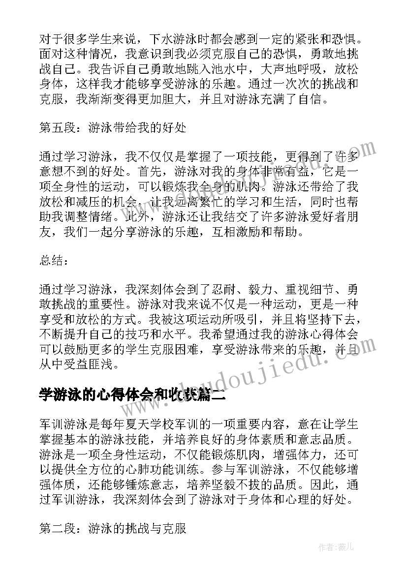 最新学游泳的心得体会和收获(优秀20篇)