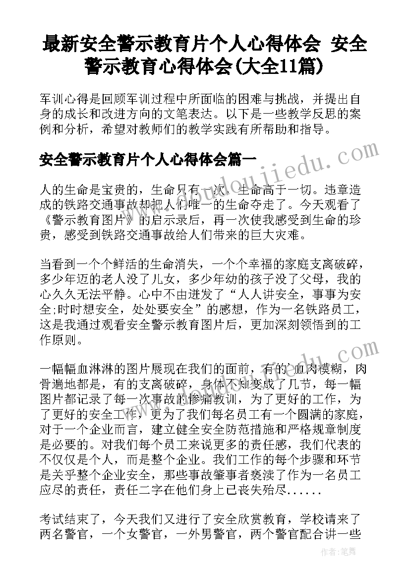 最新安全警示教育片个人心得体会 安全警示教育心得体会(大全11篇)