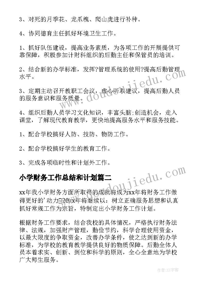 2023年小学财务工作总结和计划(汇总10篇)