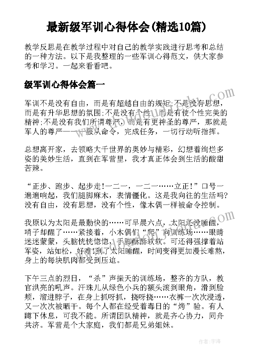 最新级军训心得体会(精选10篇)