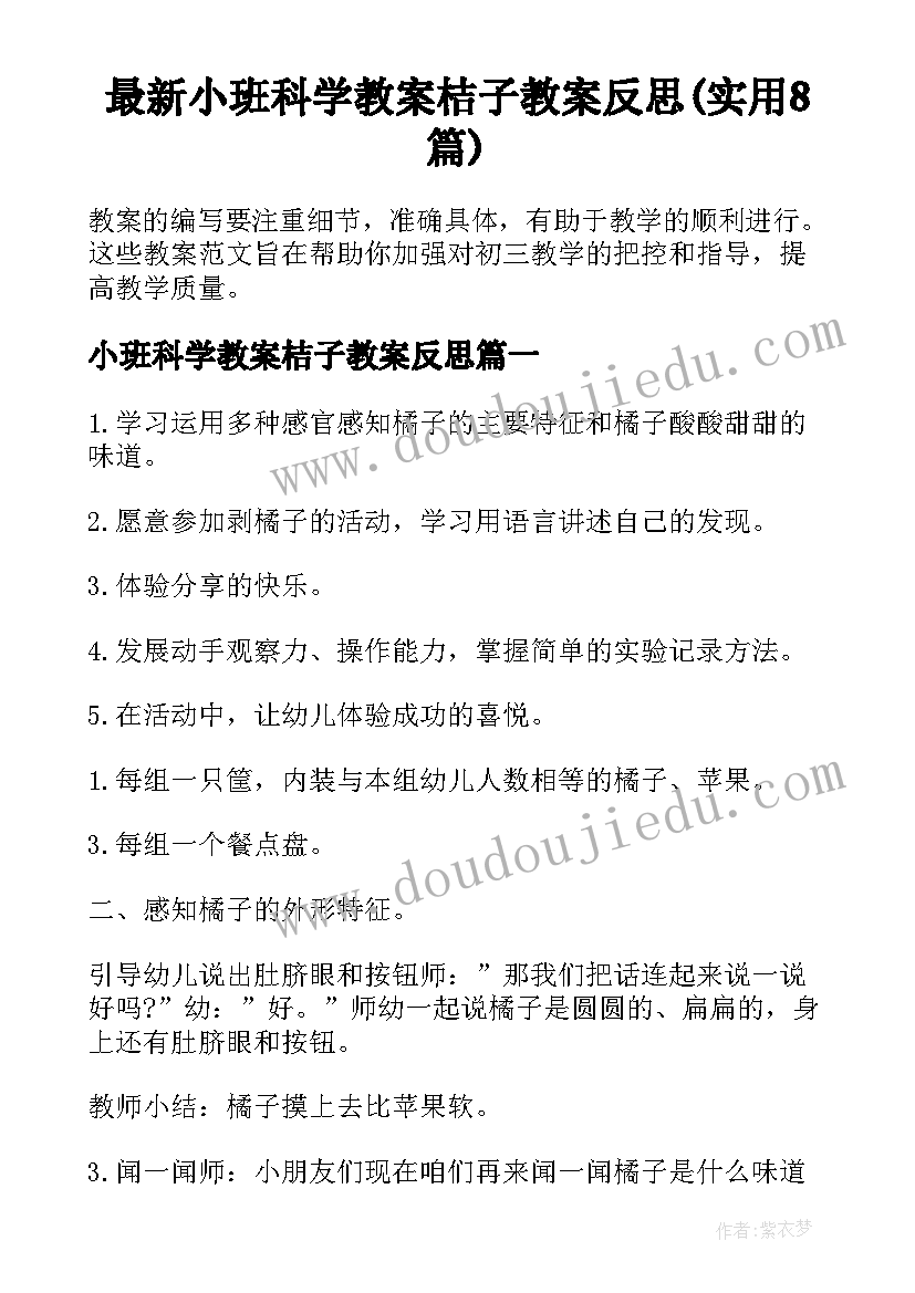 最新小班科学教案桔子教案反思(实用8篇)