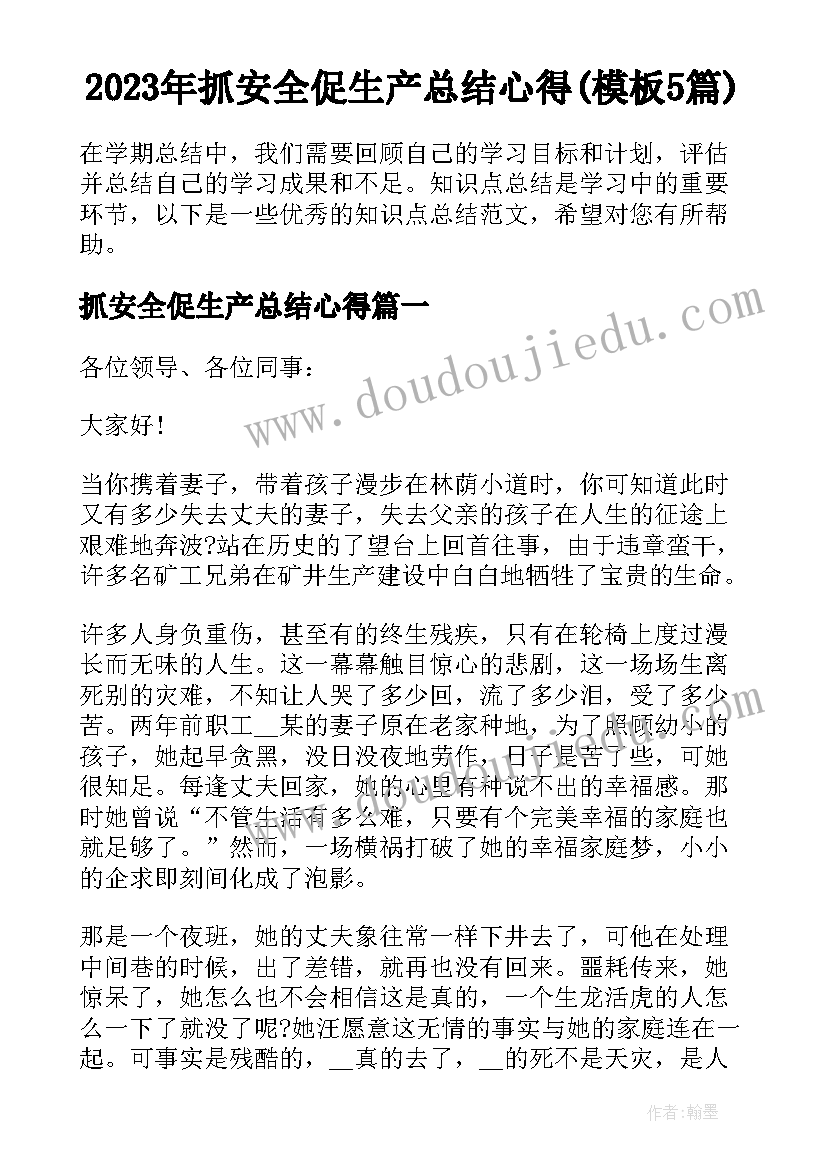 2023年抓安全促生产总结心得(模板5篇)