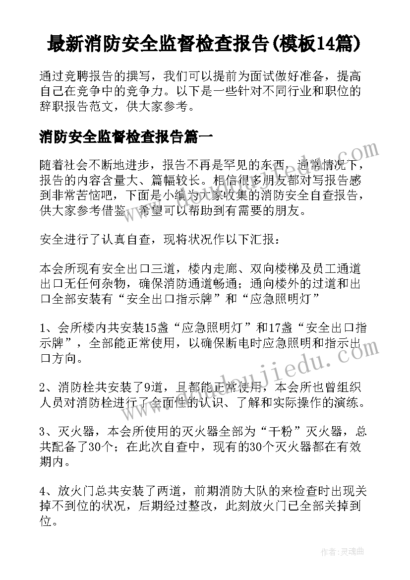 最新消防安全监督检查报告(模板14篇)