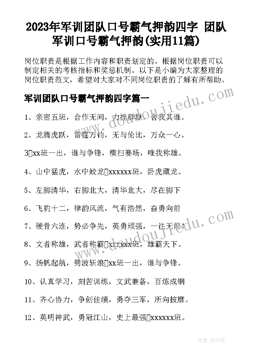 2023年军训团队口号霸气押韵四字 团队军训口号霸气押韵(实用11篇)