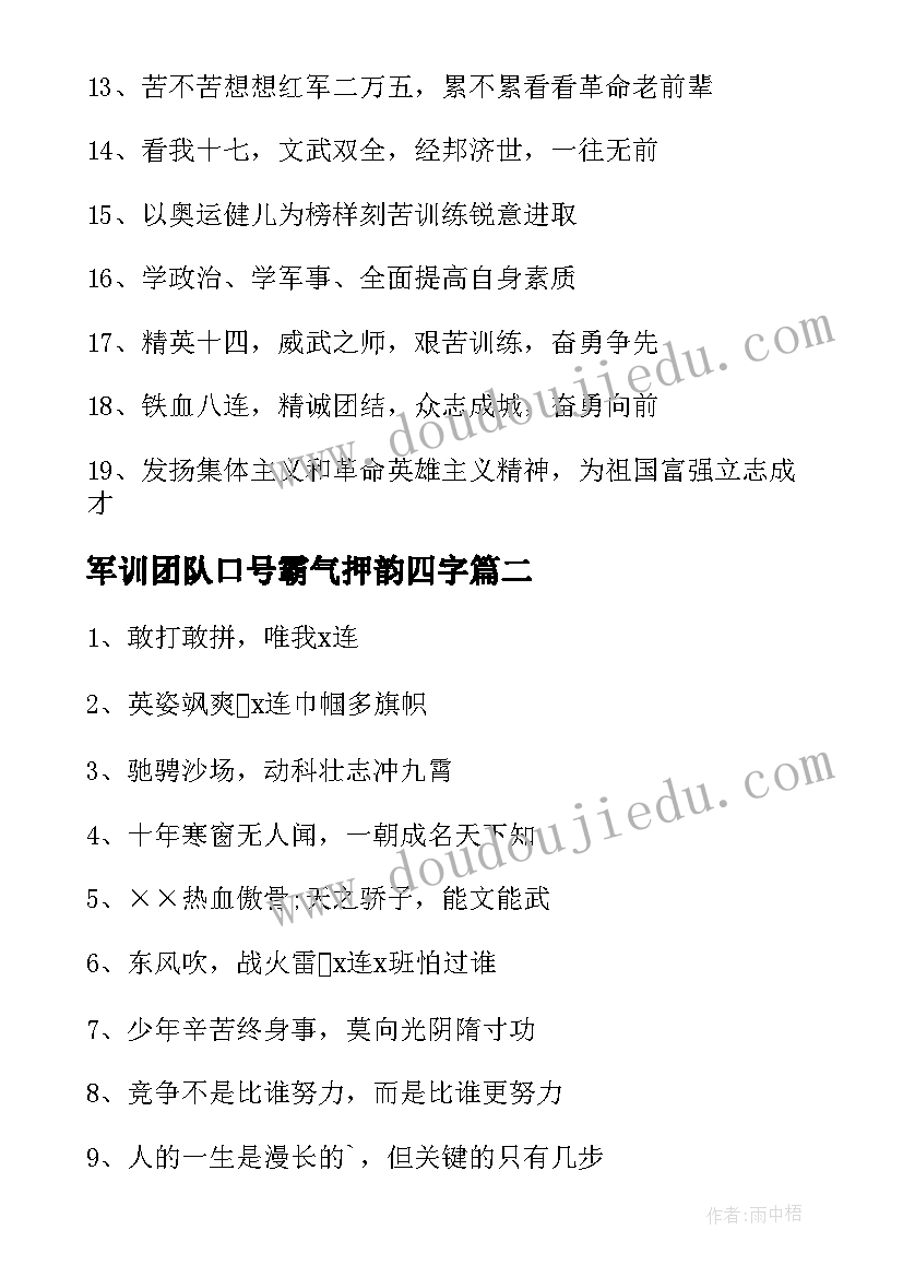 2023年军训团队口号霸气押韵四字 团队军训口号霸气押韵(实用11篇)