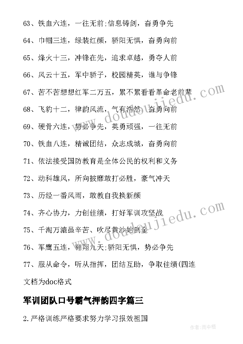 2023年军训团队口号霸气押韵四字 团队军训口号霸气押韵(实用11篇)