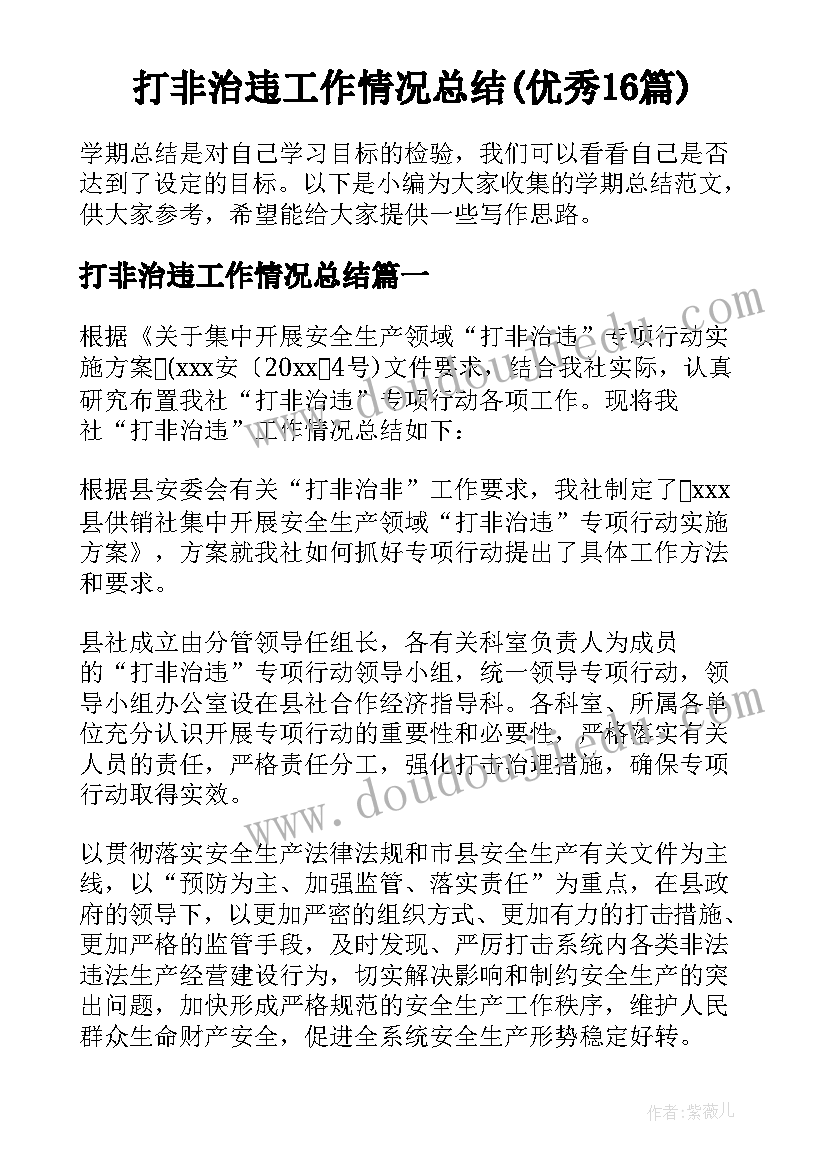 打非治违工作情况总结(优秀16篇)