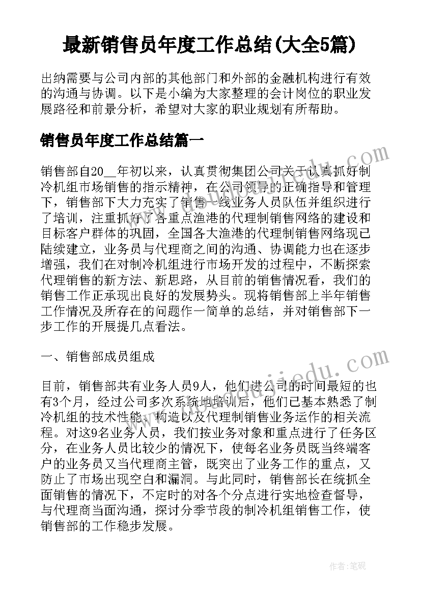 最新销售员年度工作总结(大全5篇)