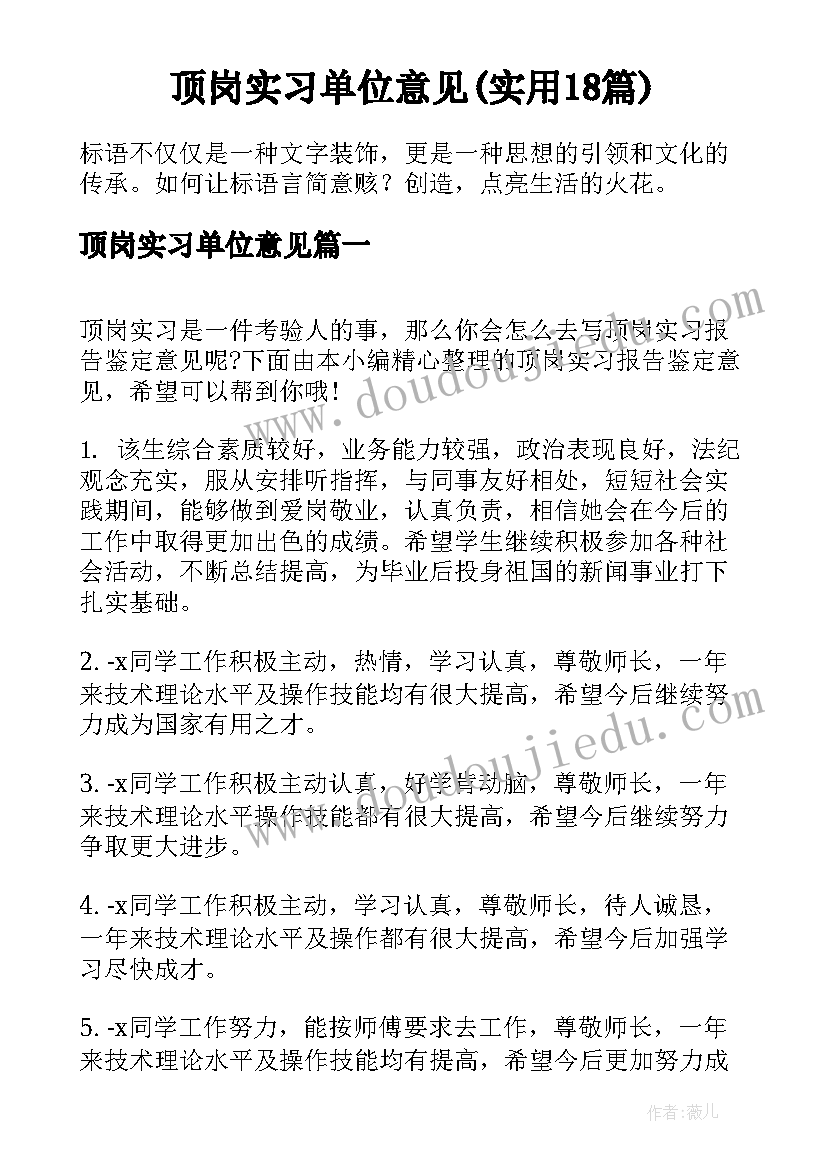 顶岗实习单位意见(实用18篇)