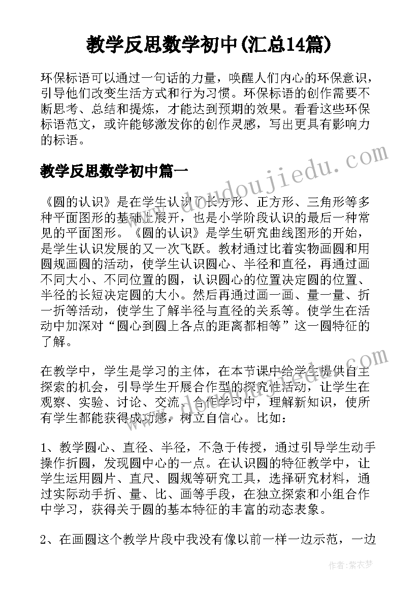 教学反思数学初中(汇总14篇)