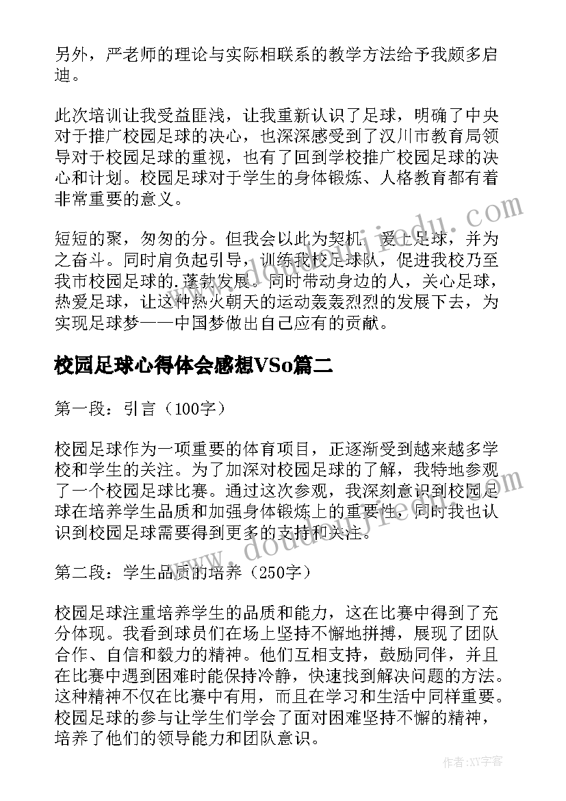 最新校园足球心得体会感想VSo 校园足球培训心得体会(大全8篇)