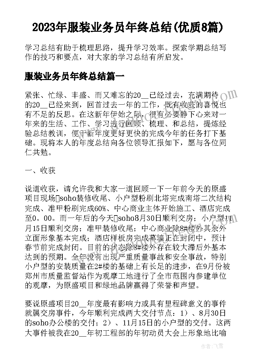 2023年服装业务员年终总结(优质8篇)