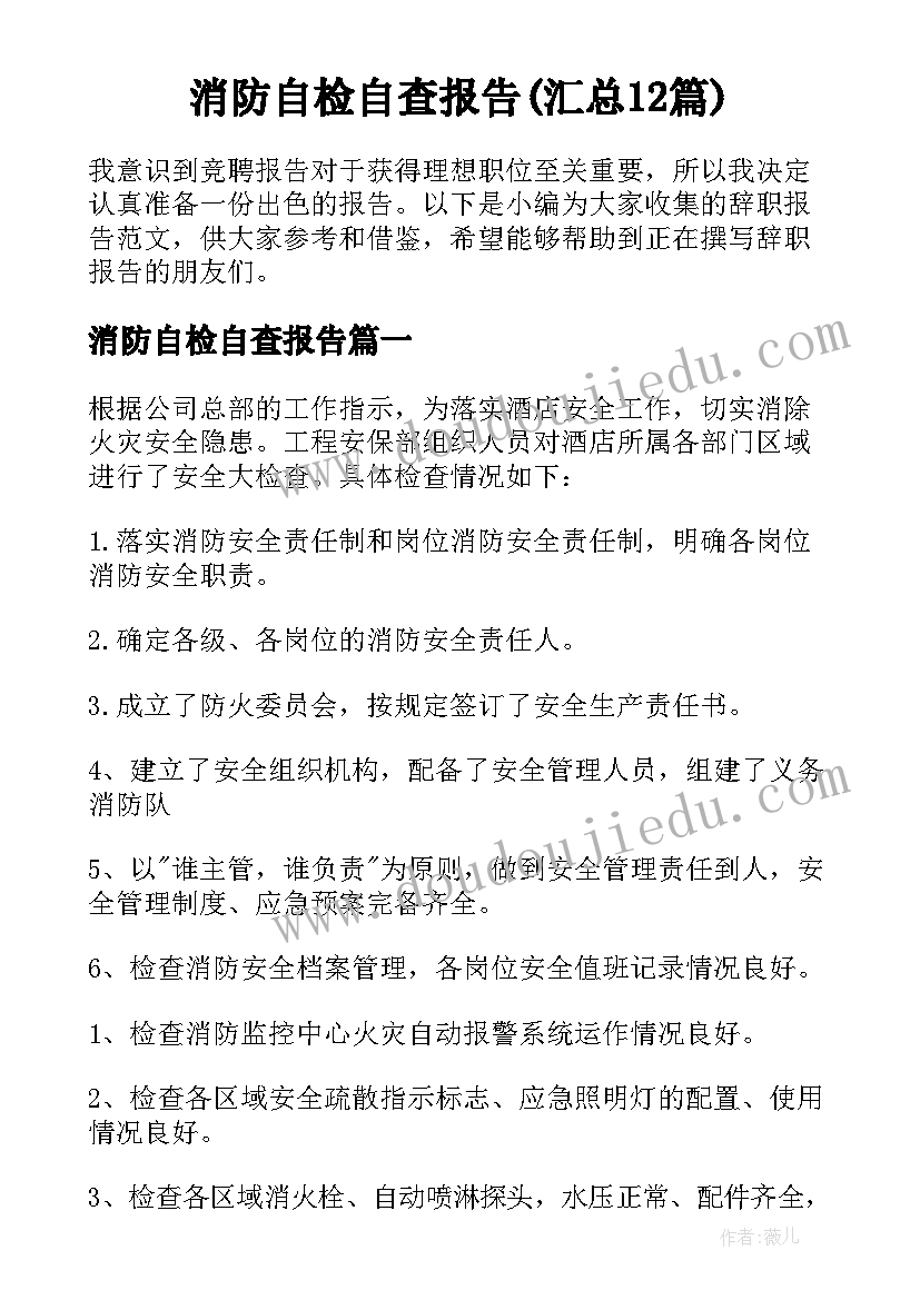 消防自检自查报告(汇总12篇)