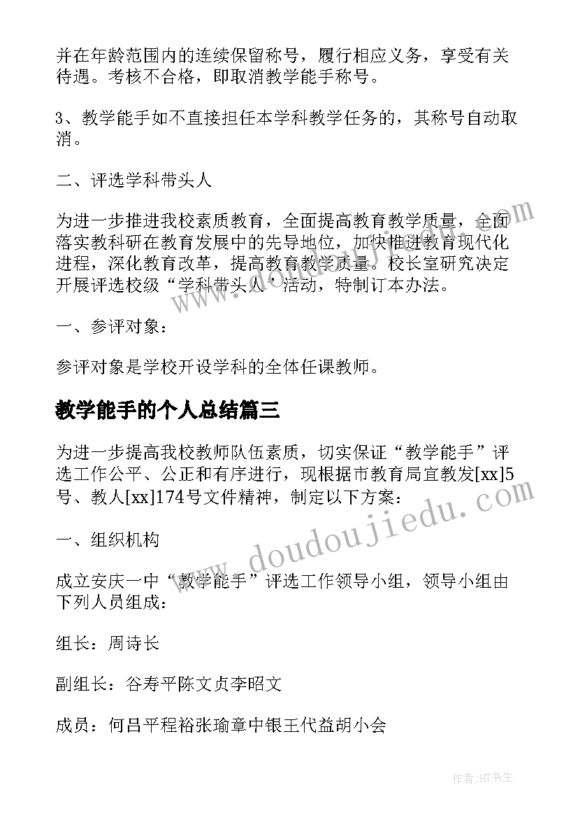 2023年教学能手的个人总结 教学能手个人工作总结(优质8篇)