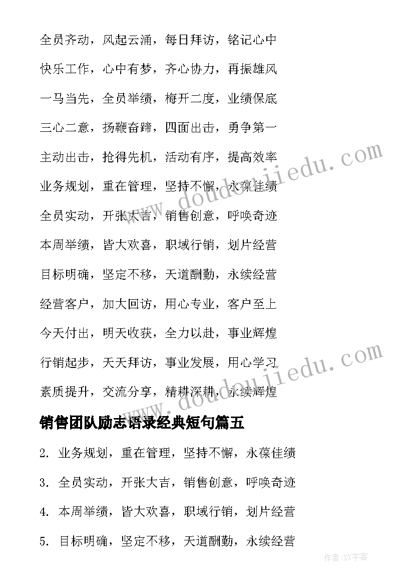 2023年销售团队励志语录经典短句 销售团队激励口号(优秀15篇)