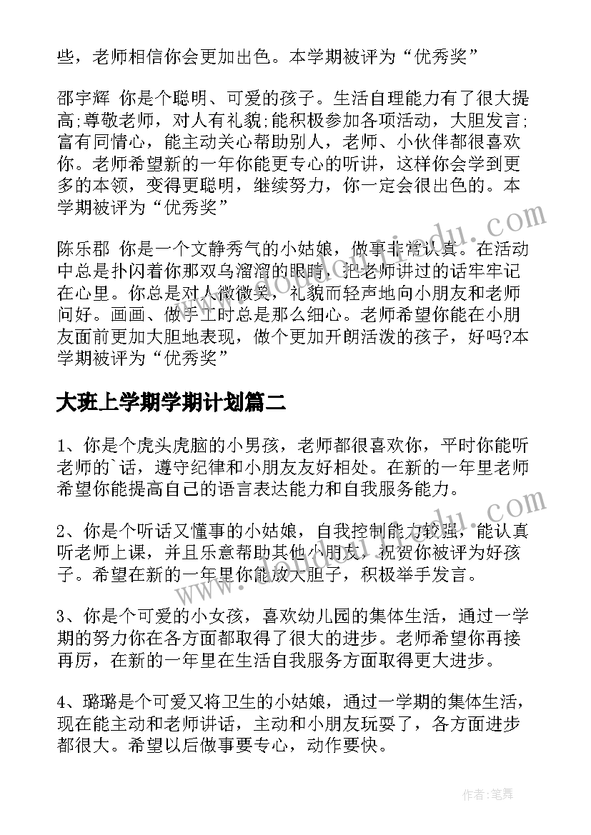 大班上学期学期计划(模板11篇)