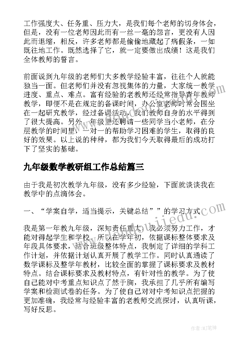 2023年九年级数学教研组工作总结(大全8篇)