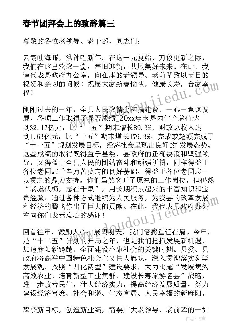 春节团拜会上的致辞(实用8篇)