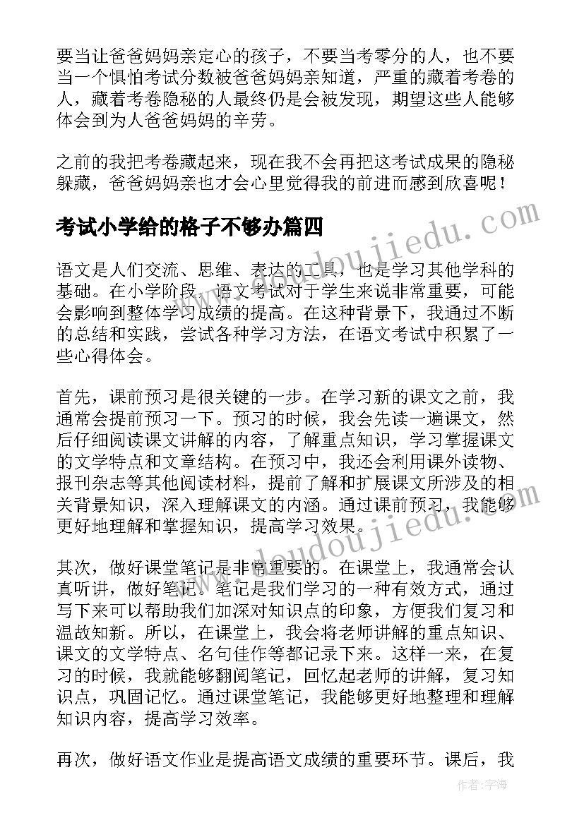 2023年考试小学给的格子不够办 考试心得体会小学(优秀8篇)