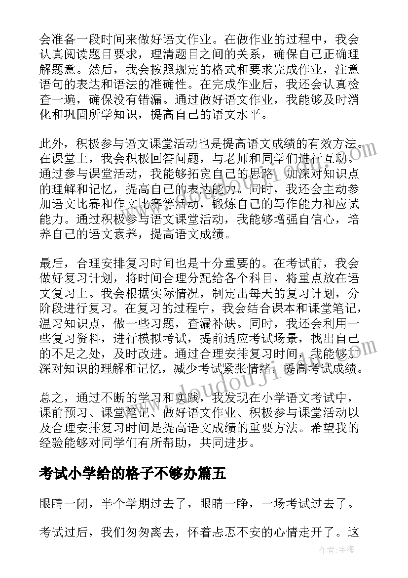 2023年考试小学给的格子不够办 考试心得体会小学(优秀8篇)