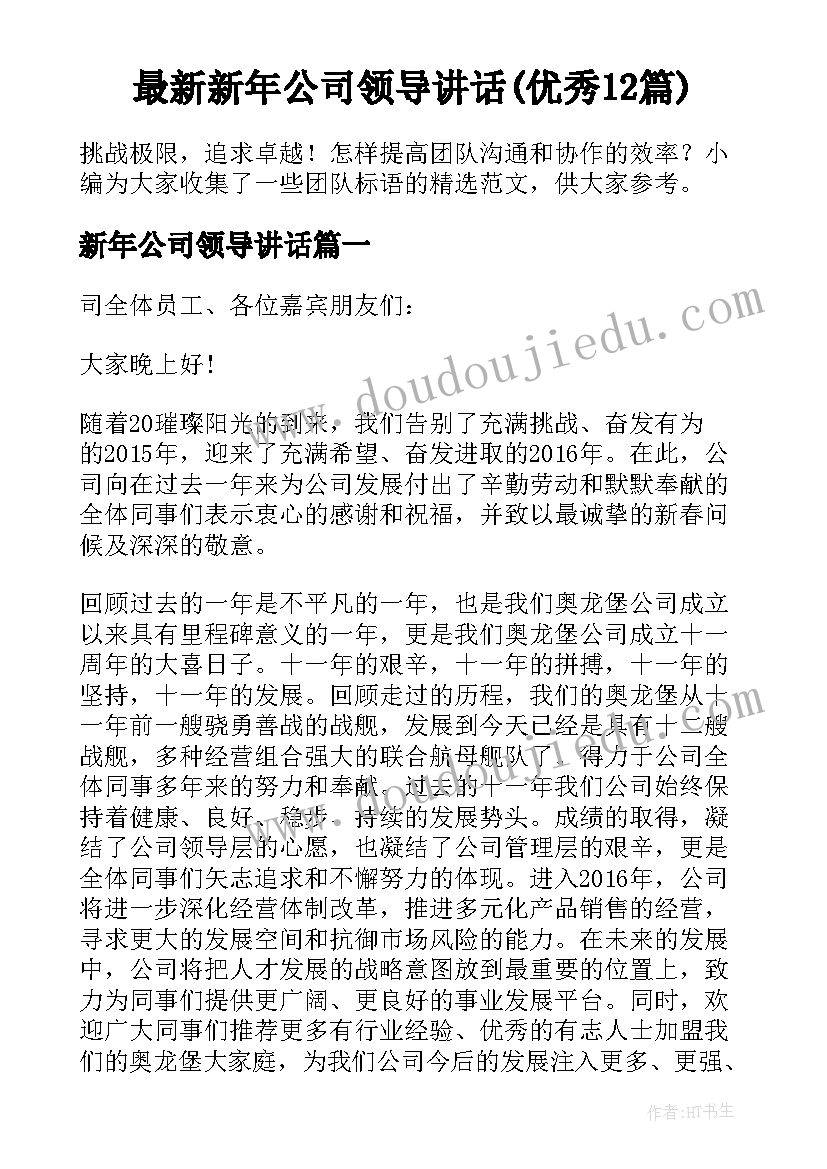 最新新年公司领导讲话(优秀12篇)