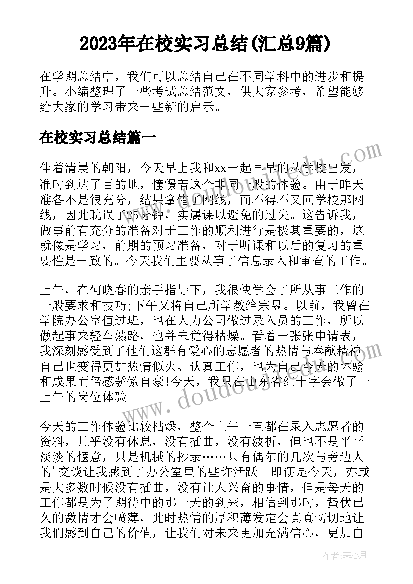 2023年在校实习总结(汇总9篇)