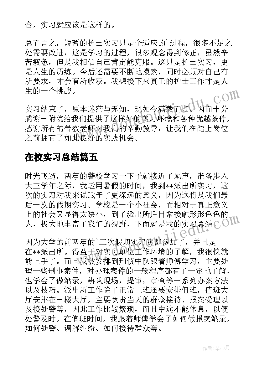 2023年在校实习总结(汇总9篇)