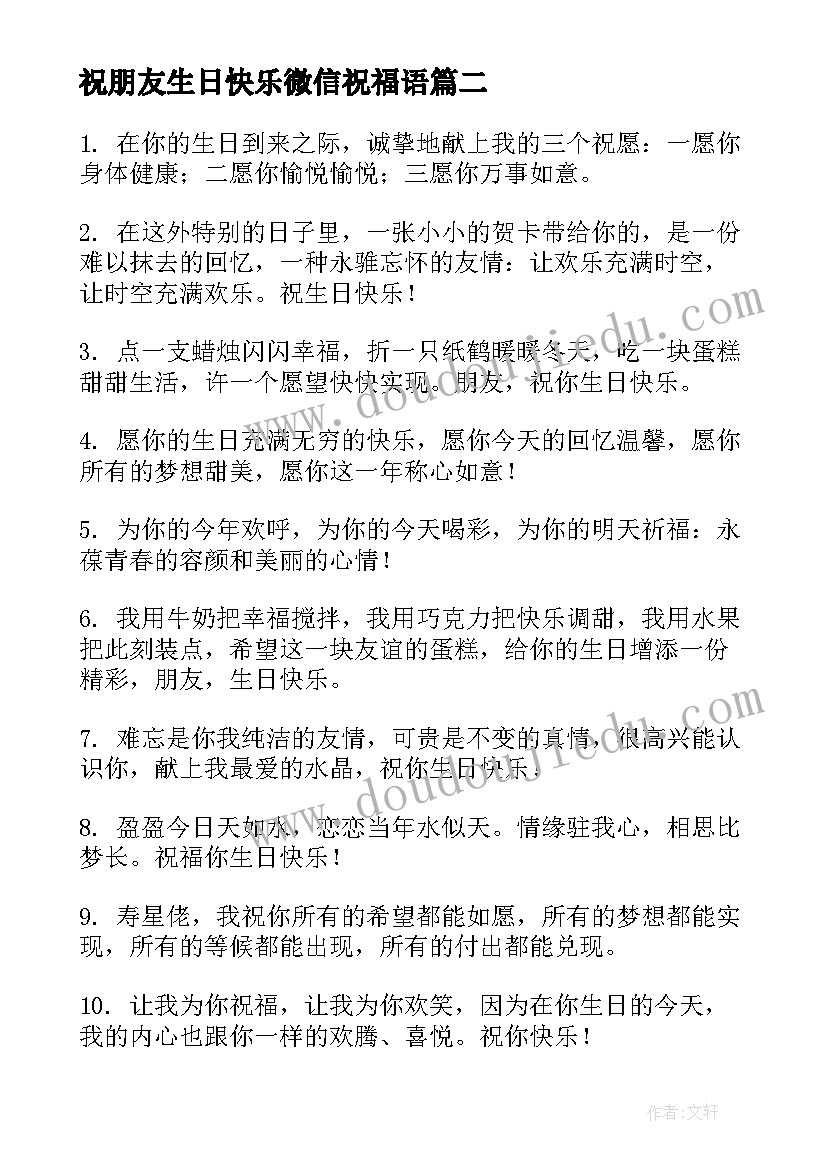 祝朋友生日快乐微信祝福语(优质15篇)