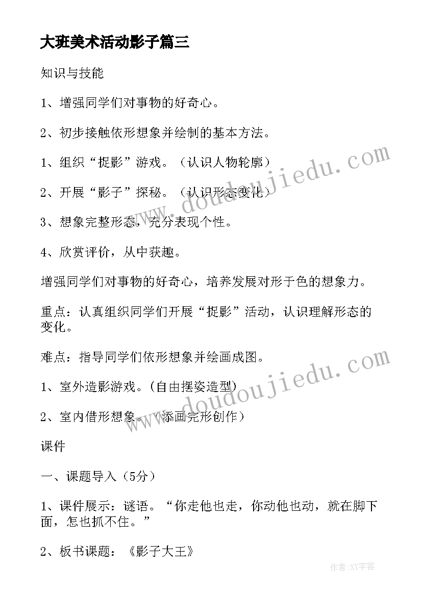 2023年大班美术活动影子 大班美术风儿的影子教案(优秀8篇)