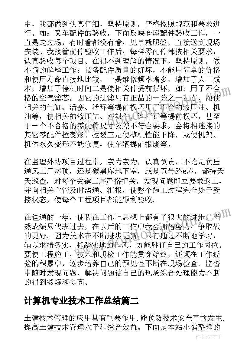 最新计算机专业技术工作总结 专业技术人员个人工作总结(优质12篇)