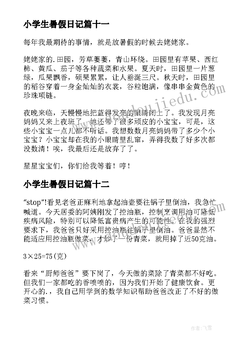 最新小学生暑假日记(通用12篇)