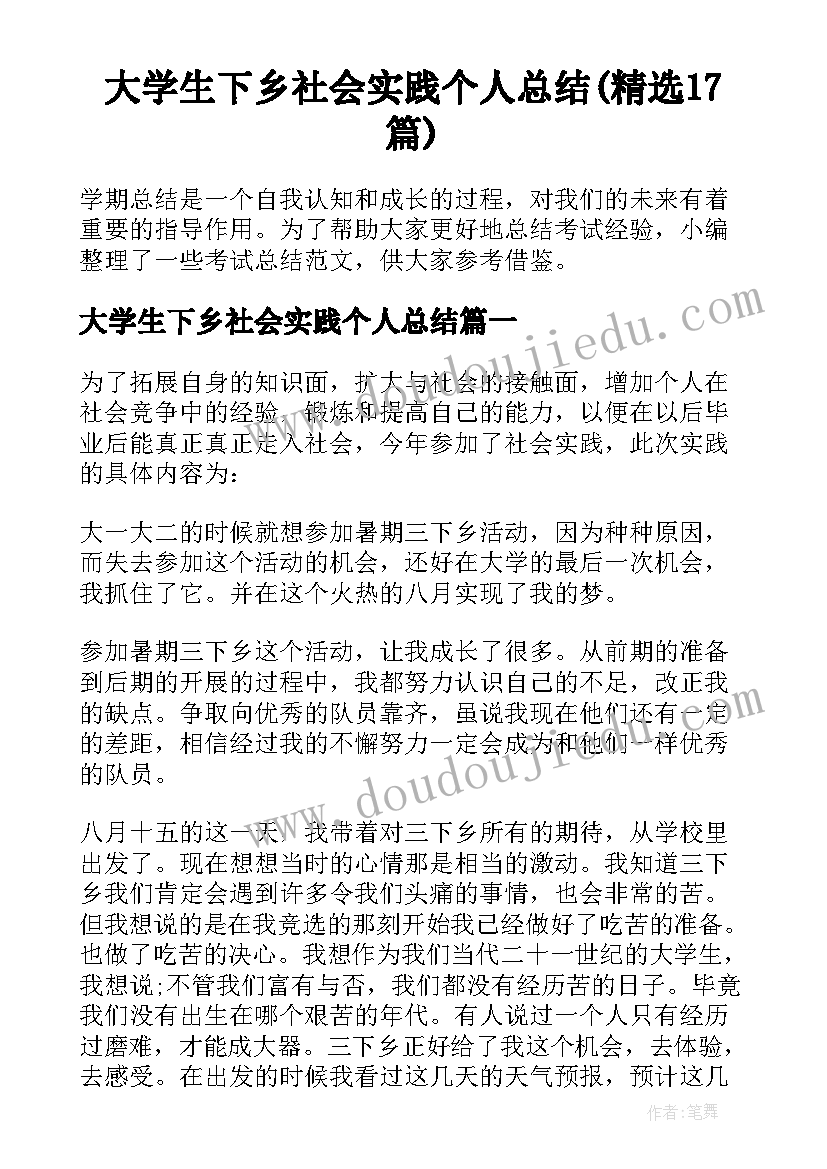 大学生下乡社会实践个人总结(精选17篇)