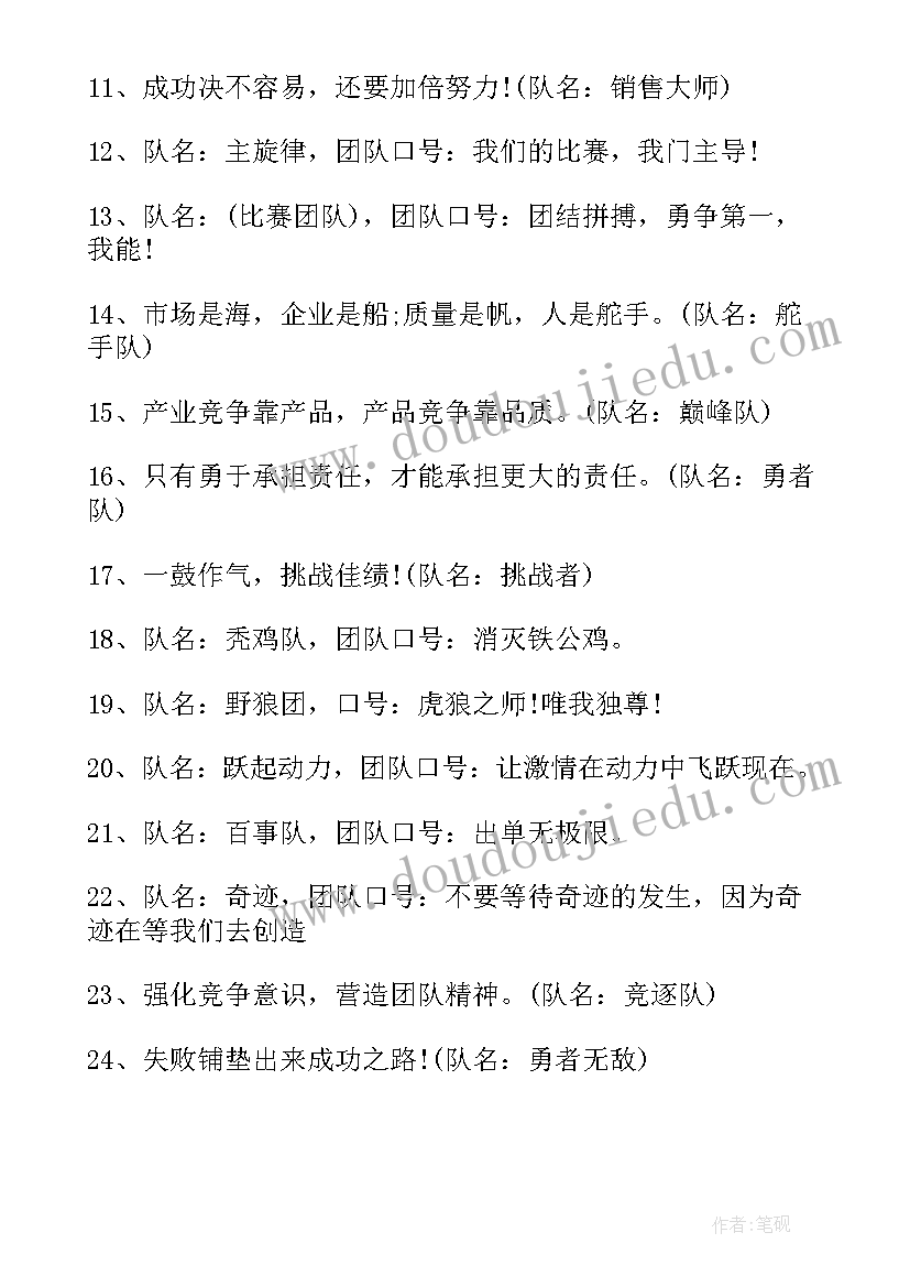 最新响亮的团队口号标语(优质8篇)