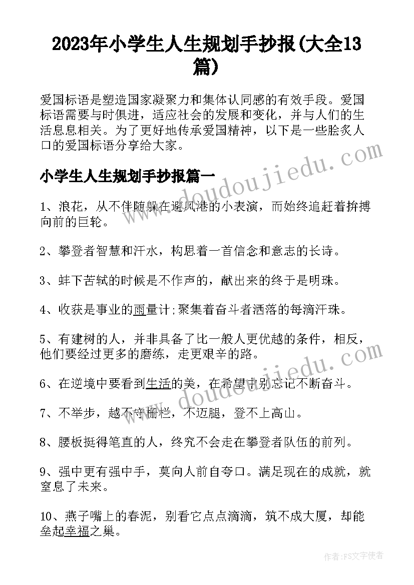 2023年小学生人生规划手抄报(大全13篇)