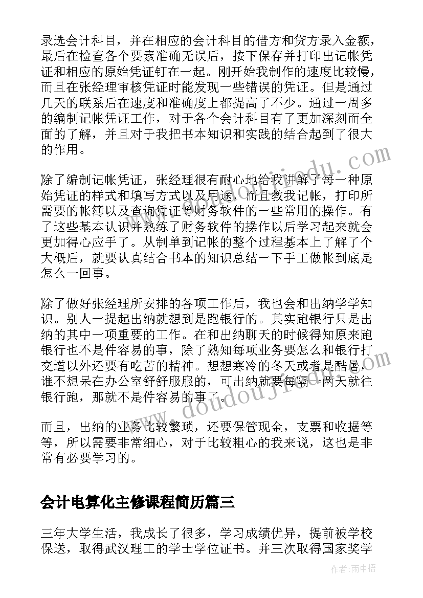 会计电算化主修课程简历(模板20篇)