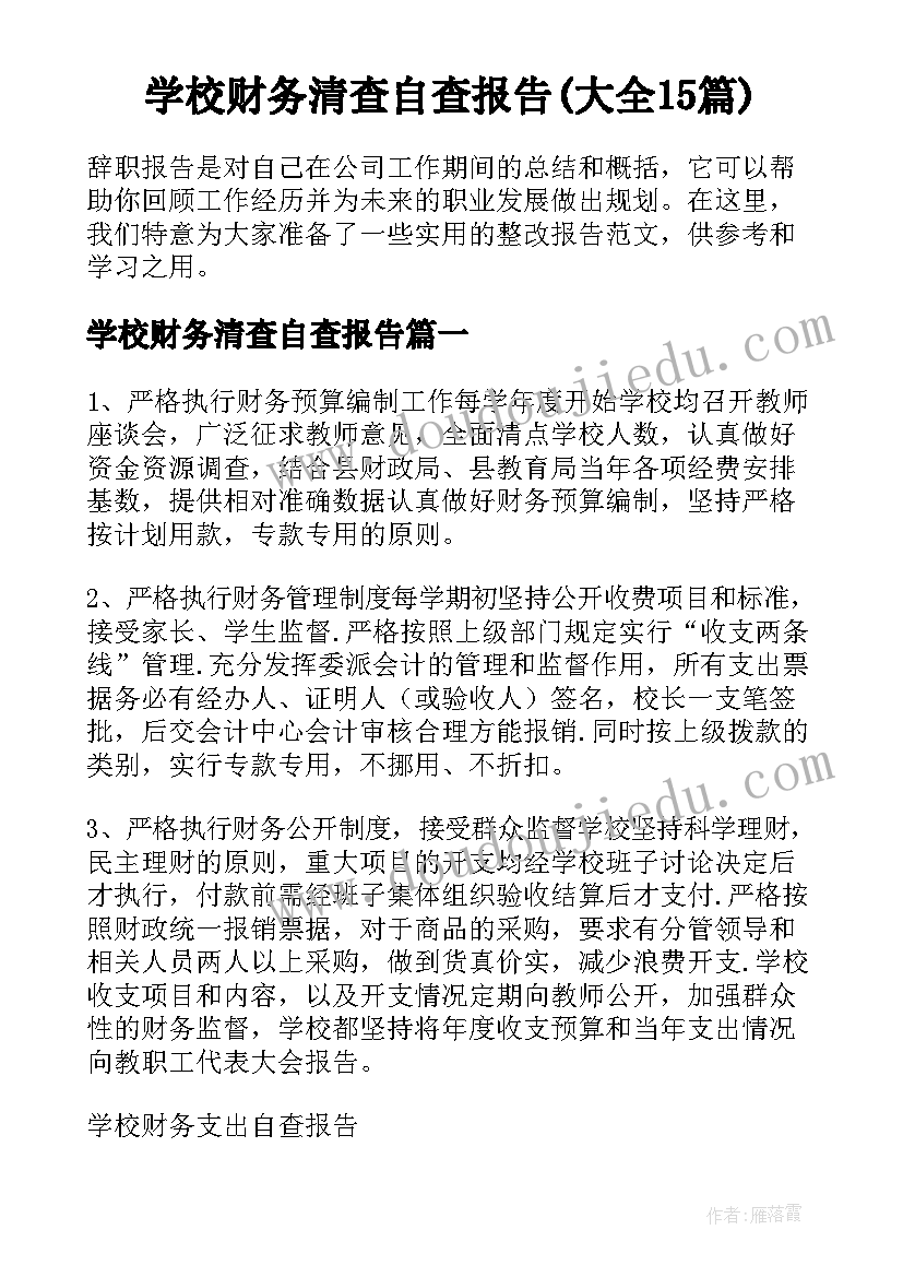 学校财务清查自查报告(大全15篇)