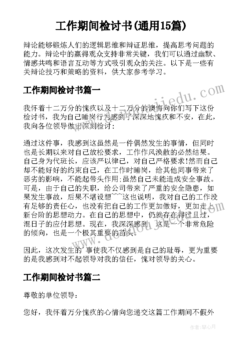 工作期间检讨书(通用15篇)