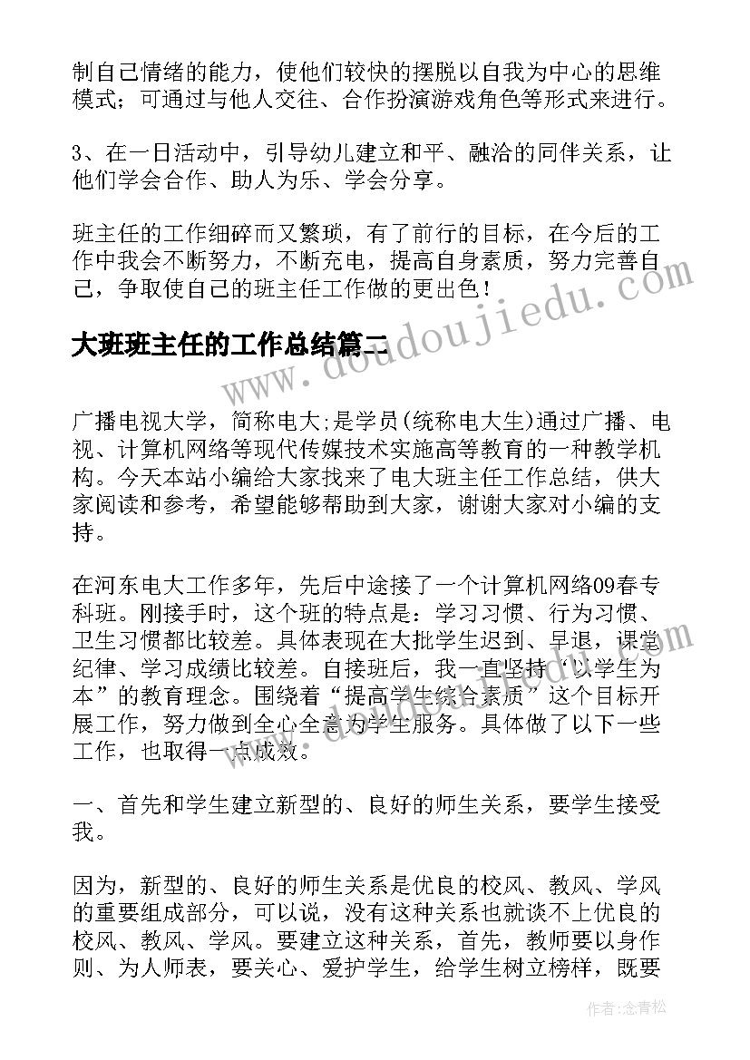 2023年大班班主任的工作总结(精选10篇)