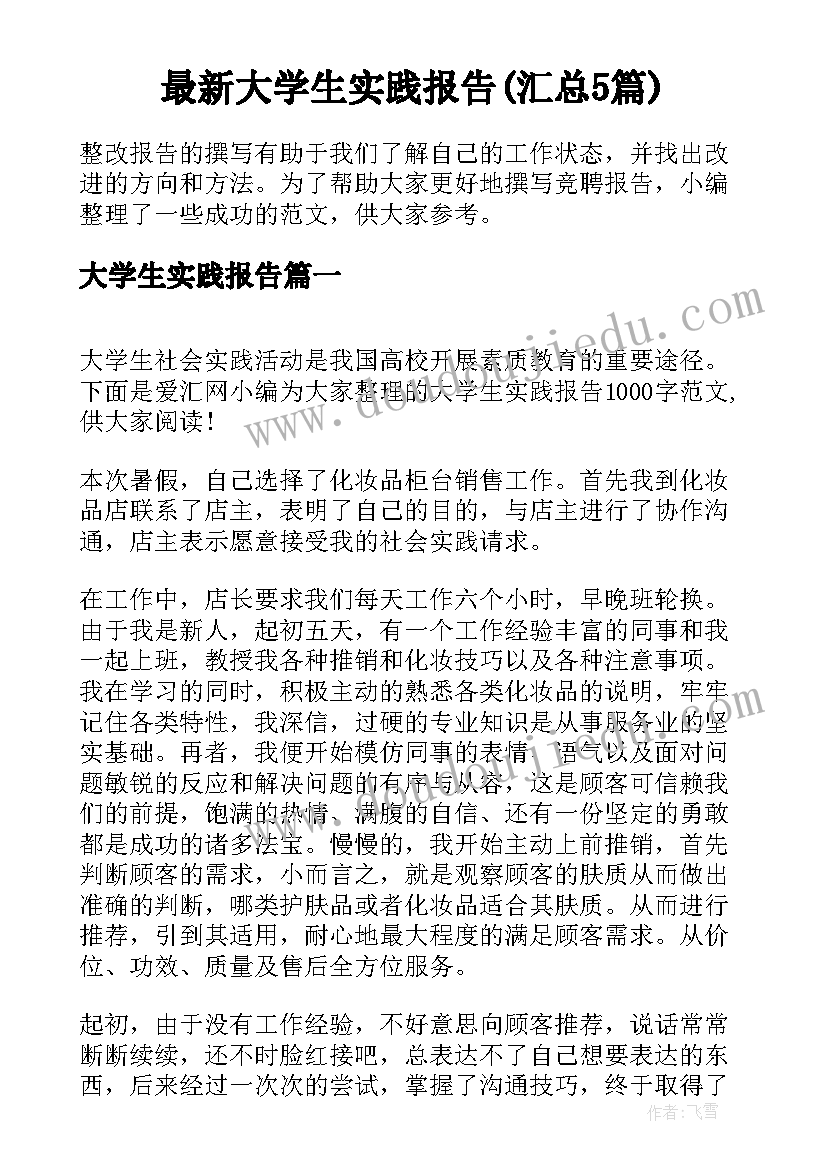 最新大学生实践报告(汇总5篇)