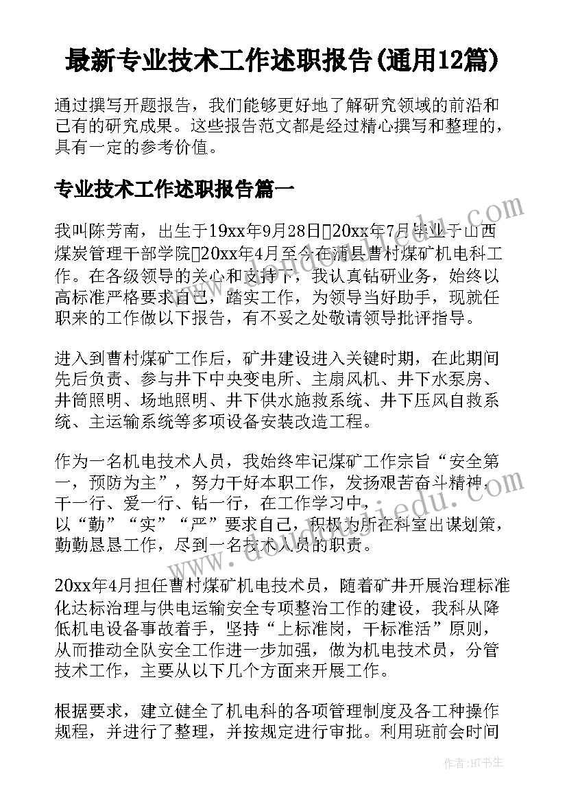 最新专业技术工作述职报告(通用12篇)