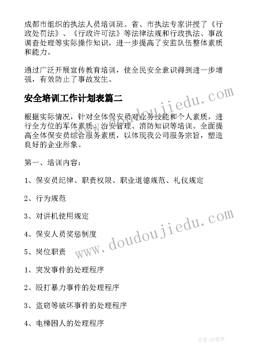 最新安全培训工作计划表 安全教育培训工作计划(汇总14篇)