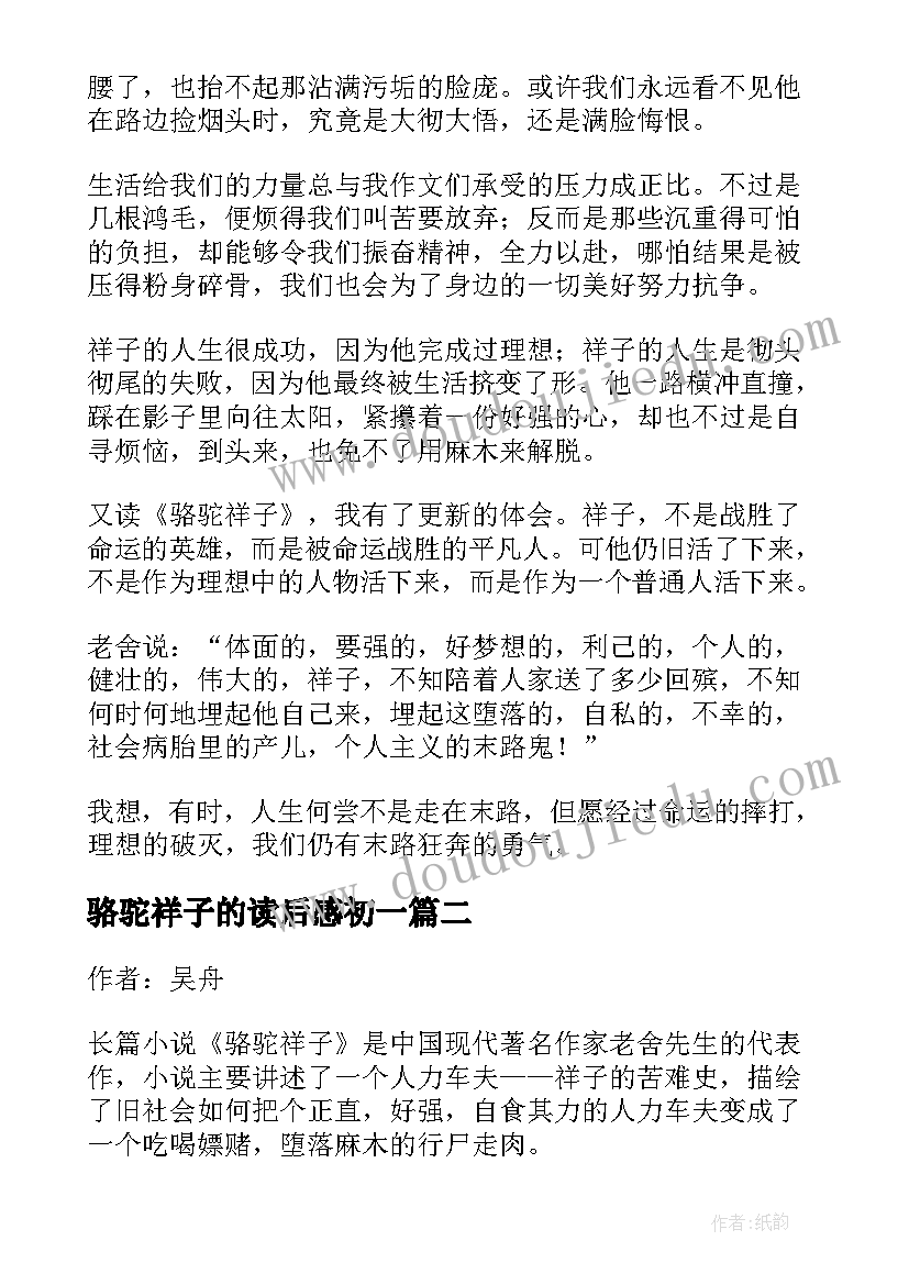 最新骆驼祥子的读后感初一(优秀14篇)