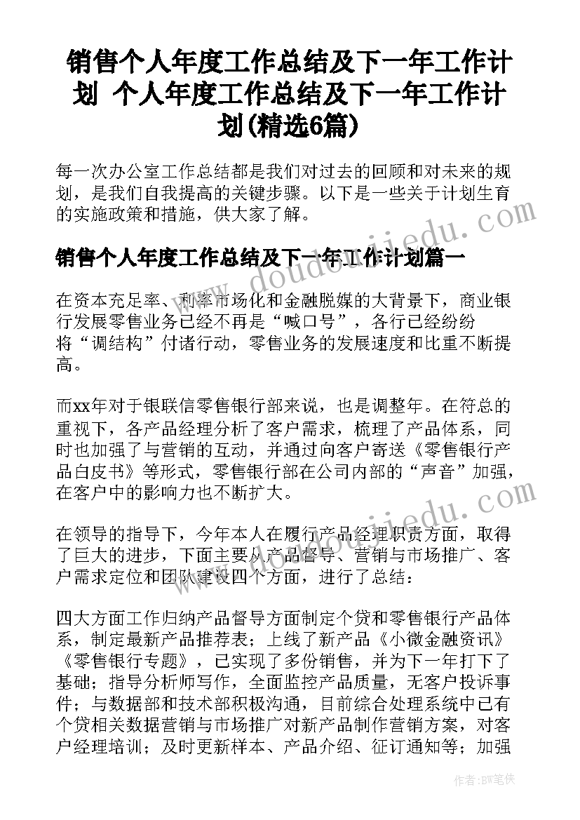 销售个人年度工作总结及下一年工作计划 个人年度工作总结及下一年工作计划(精选6篇)