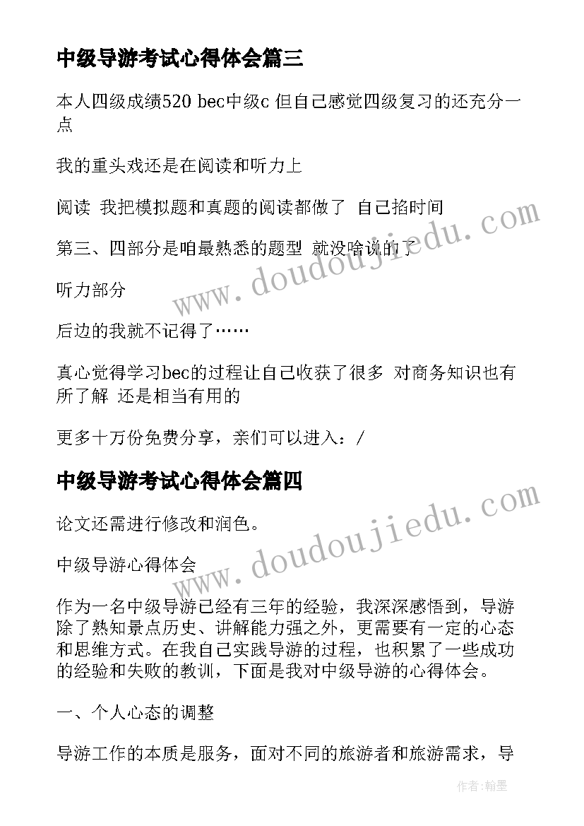 最新中级导游考试心得体会 中级考试心得体会(模板8篇)